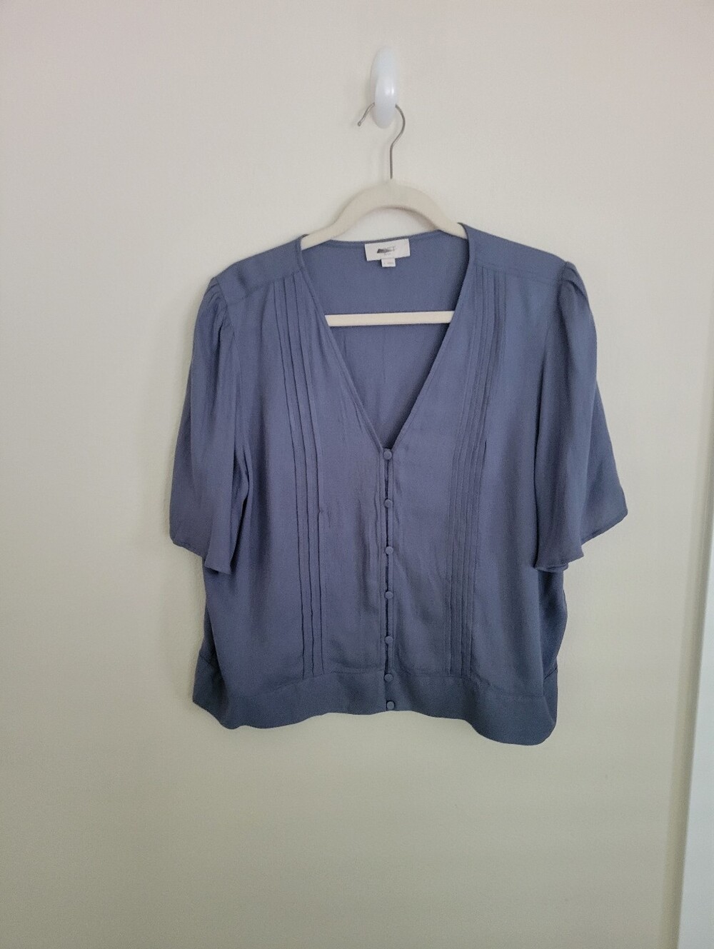 LOFT Slate Blue V-Neck Pintuck Button-Front Blouse